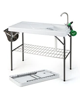 Sugift Portable Camping Fish Cleaning Table with Grid Rack and Faucet