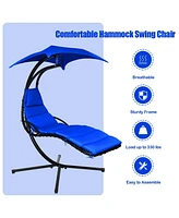Sugift Hanging Chaise Lounger with Stand and Pillow for Outdoor