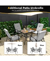 Sugift 6 Pieces Patio Dining Set with Umbrella and Stackable Cushioned Chairs