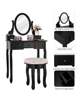 Sugift Vanity Makeup Table Set Bedroom Furniture with Padded Stool