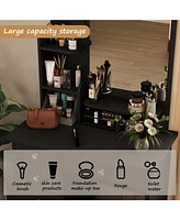 Famapy 5-Drawers White Makeup Vanity Table Wooden Dressing Desk With Mirror and 3-Tier Storage Shelves