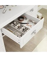 Homsee White Makeup Vanity Table Dressing Desk 3-Mirrors,Led Lighted, 9-Drawers, Hidden Storage Shelves, Carved Metal Handles