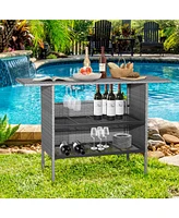 Sugift Outdoor Patio Wicker Bar Table with Metal Shelves