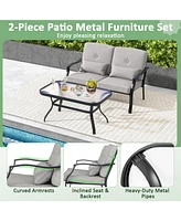 Sugift Outdoor Loveseat Chair Set with Tempered Glass Coffee Table