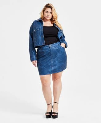 Bar Iii Trendy Plus Size Faux Leather Denim Cropped Jacket Mini Skirt Exclusively At Macys