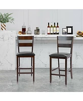 Sugift 2-Pieces Upholstered Bar Stools Counter Height Chairs with Pu Leather Cover