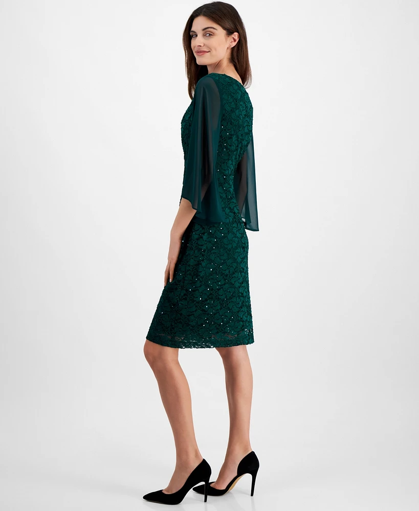 Connected Women's Sequin-Lace Ruffle-Sleeve Dress