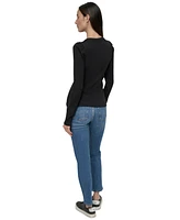 Dkny Jeans Petite Puffed-Shoulder Knit Top