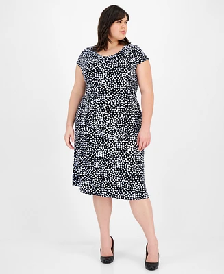 Kasper Plus Pull-On Polka-Dot Midi Skirt