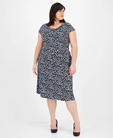 Kasper Plus Pull-On Polka-Dot Midi Skirt