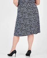 Kasper Plus Pull-On Polka-Dot Midi Skirt