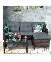 Sugift 3 Pieces Outdoor Patio Corner Rattan Sofa Set-Grey