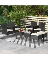 Sugift 8 Pieces Patio Wicker Conversation Set with 2 Coffee Tables and 2 Ottomans