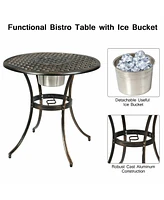 Sugift 3 Pieces Outdoor Set Patio Bistro with Attached Removable Ice Bucket