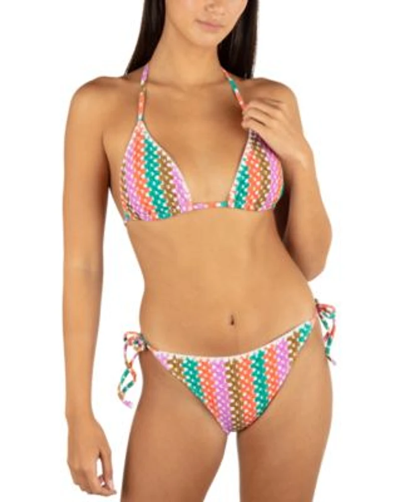 Hurley Juniors Printed Crochet Triangle Bikini Top Bottoms