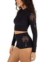 Hurley Juniors Shadow Palm Cropped Rash Guard Top Retro Swim Shorts