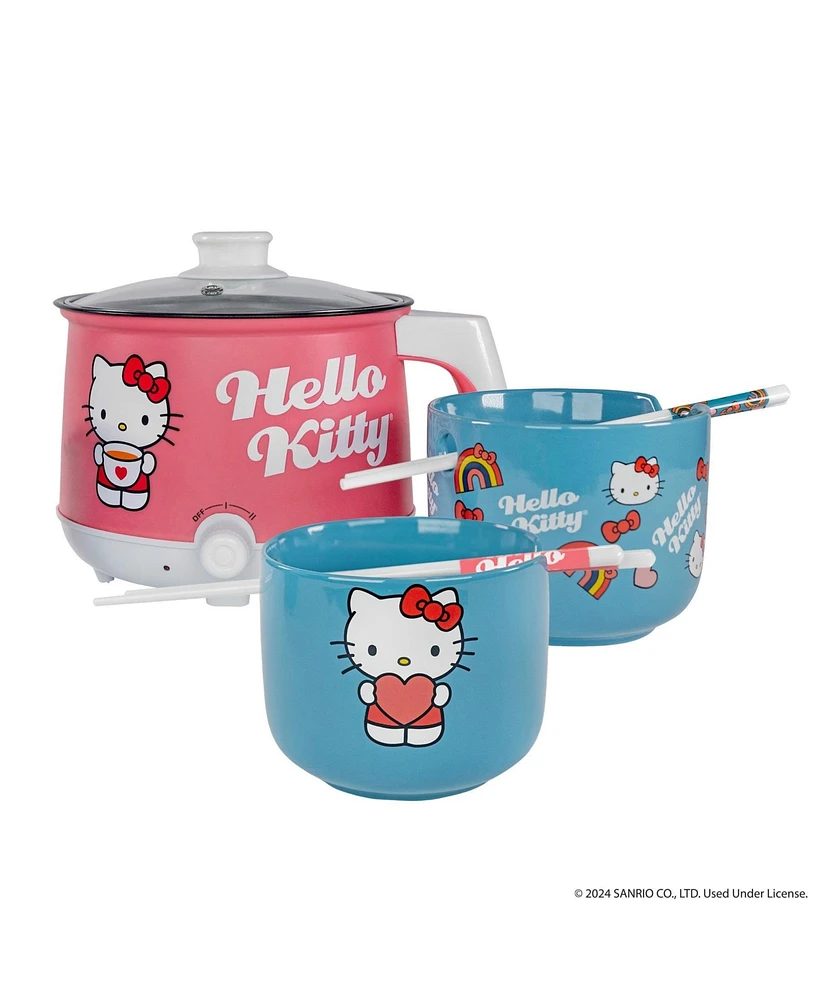 Uncanny Brands Hello Kitty Hot Pot with Ramen Bowls - Cook with Your Favorite Kitty Character