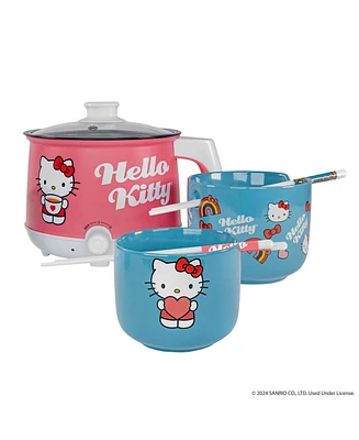 Uncanny Brands Hello Kitty Hot Pot with Ramen Bowls - Cook with Your Favorite Kitty Character