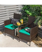 Sugift Rattan Patio Conversation Set Cushioned with Glass Table