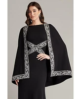 Tadashi Shoji Women's Bian Embroidered Trim Cape Gown