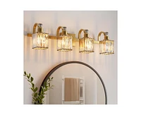 gaomon Bathroom Vanity Light Fixtures Modern Crystal Vanity Light Fixtures Over Mirror;4 Light Modern Crystal Wall Lighting with Square Shade Gold