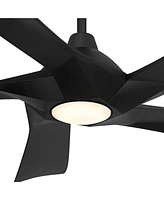 60" Eloquent Modern Indoor Outdoor Ceiling Fan 5 Blade Led Light Remote Control Matte Black Finish Blades Bedroom Patio Living Room Kitchen Porch Damp