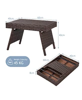 Inolait Folding Pe Rattan Side Coffee Table Patio Garden Furniture