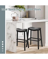 Sugift 29 Inch Set of 2 Backless Wood Nailhead Barstools with Pvc Leather Seat