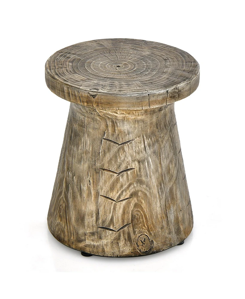 Sugift Weather Resident Rock End Table with Wood Grain for Living Room