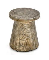 Sugift Weather Resident Rock End Table with Wood Grain for Living Room