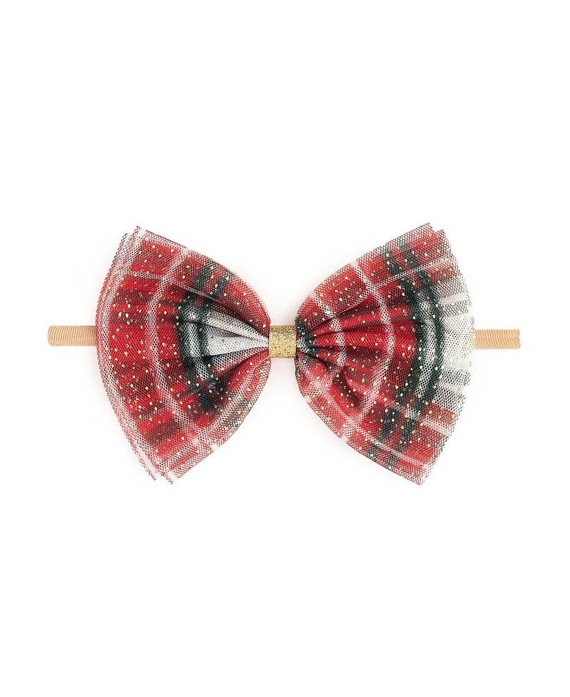 Sweet Wink Baby Girl's Christmas Plaid Tulle Bow Baby Headband