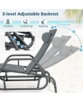 Sugift Outdoor Chaise Lounge Glider Chair with Armrests and Pillow