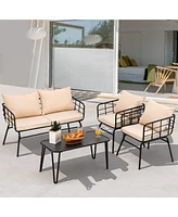 Sugift 4 Pieces Patio Furniture Set with Seat Back Cushions for Garden