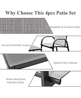 Vebreda 4 Pieces Patio Furniture Set with Glass Top Coffee Table