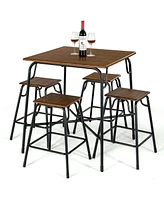 Sugift 5 Pieces Bar Table Set with 4 Counter Height Backless Stools