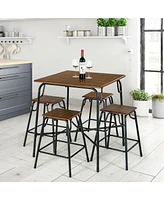 Sugift 5 Pieces Bar Table Set with 4 Counter Height Backless Stools