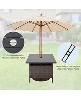 Inolait Patio Square Wicker Side Table with Umbrella Hole for Yard Garden Poolside