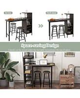 Sugift 3 Piece Bar Table and Chairs Set with 6-Bottle Wine Rack