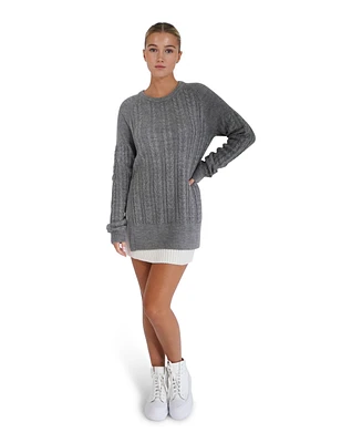 Belle & Bloom Women's At Last Cable Knit Jumper with Slit - Grey Marle