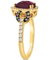 Le Vian Rhodolite (2-1/10 ct. t.w.) & Diamond (3/8 ct. t.w.) Pear-Shape Halo Ring in 14k Yellow Gold