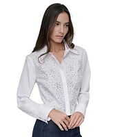 Dkny Jeans Petite Cropped Button-Front Shirt
