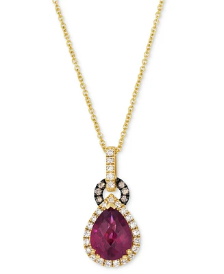 Le Vian Rhodolite (2-1/10 ct. t.w.) & Diamond (1/4 ct. t.w.) Pear-Shape Halo 20" Adjustable Pendant Necklace in 14k Yellow Gold