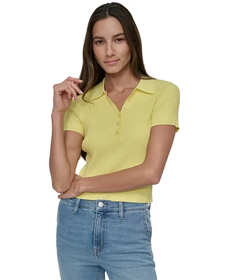 Dkny Jeans Petite Short-Sleeve Ribbed Polo Shirt