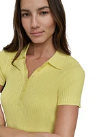 Dkny Jeans Petite Short-Sleeve Ribbed Polo Shirt