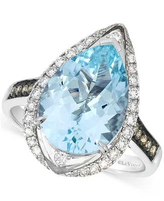 Le Vian Sea Blue Aquamarine (4-1/4 ct. t.w.) & Diamond (3/8 ct. t.w.) Pear-Shape Statement Ring in 14k White Gold