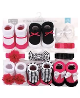 Hudson Baby Girls 12Pc Headband and Socks Set, Pink Gray Red Sequin, 0-9 Months