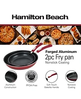 Hamilton Beach Fry Pan Aluminum 2pc Set Nonstick Coating, Frying Pans Nonstick for Stove Top with Soft Touch Bakelite Handle, Durable Scratch Resistan