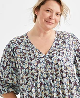 Style & Co Plus Printed 3/4-Sleeve Blouse, Exclusively at Macy's