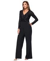 Xscape Women's Sequined-Bodice Straight-Leg Jumpsuit