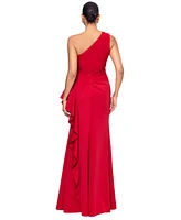 Xscape Women's Ruffled One-Shoulder Scuba Gown